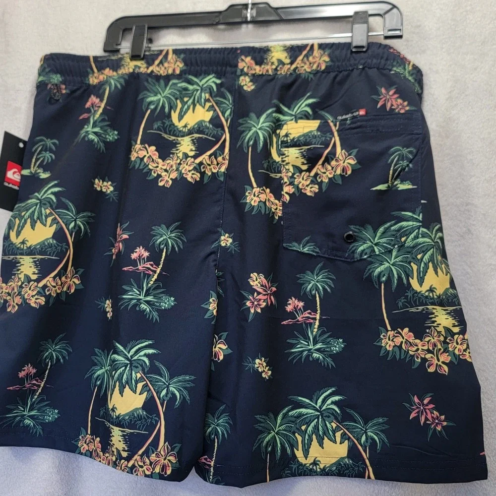 NEW! Quiksilver Men's XL Eclipse‎ Volley Swim Shorts Black Floral Sunset Print